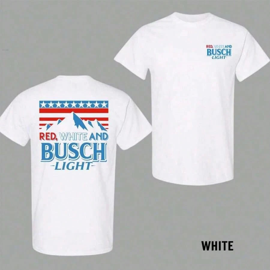 Red White And Busch Light 2 Sided-Shirt, 4th Of July Merch, Patriotic Drinking Shirt, Casual Streetwear Top, Graphic Tee Men, Women